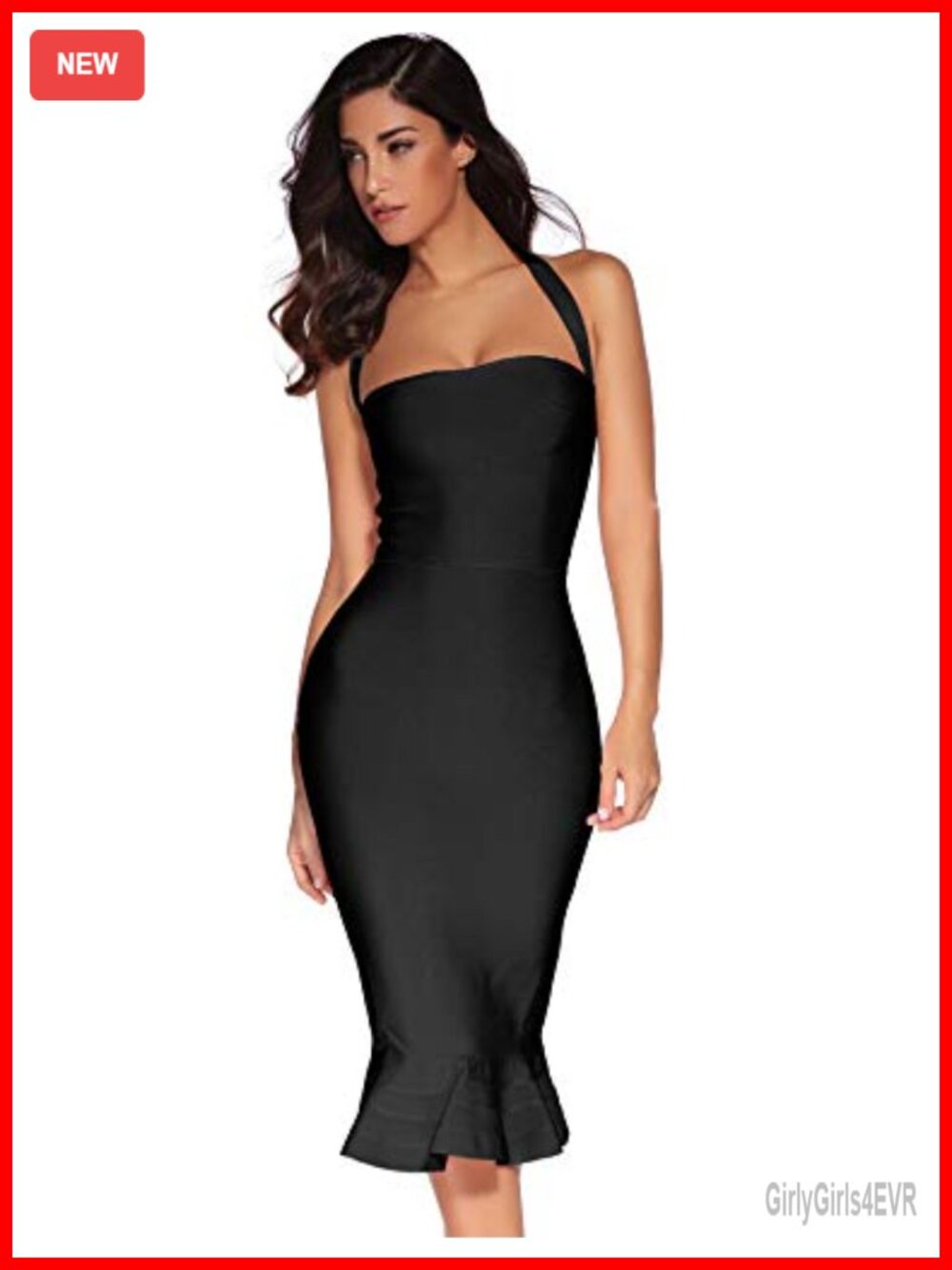 Stretch Bandage Halter Fishtail Midi Bodycon Party Dress